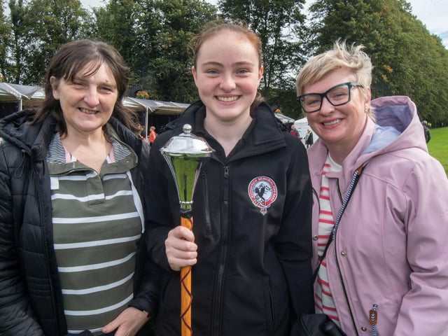 Looking happy at the Culture In The Park event are from left, Pauline Gilmore, Debbie Gilmore, Co Armagh Drum Major Class, and Sharon Douglas.