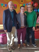 Philip with his father, Rev Jim Waring, and his sister, Stephanie at his retirement party.