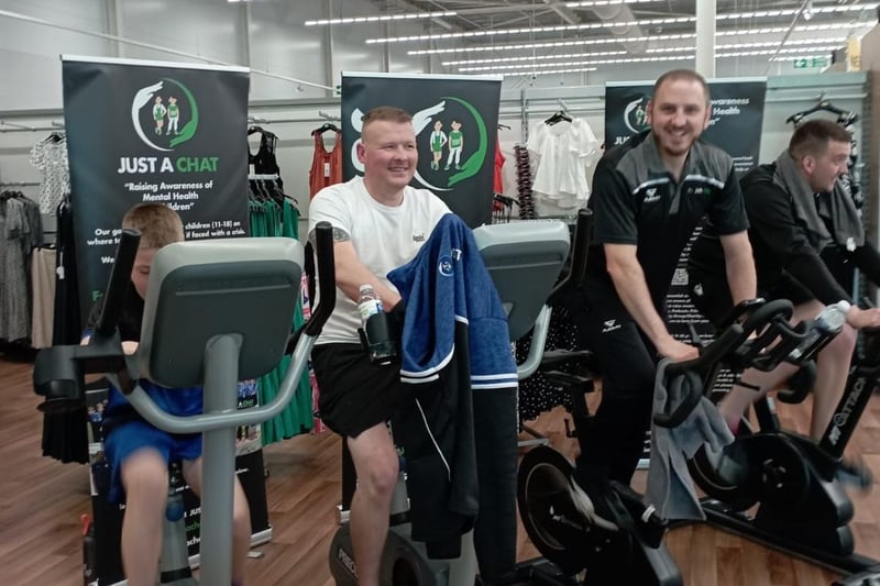 All age groups participated in the charity cycle at Asda in Portadown in aid of a local charity, Just Chat set up to raise awareness and combat the stigma of mental health for youths.