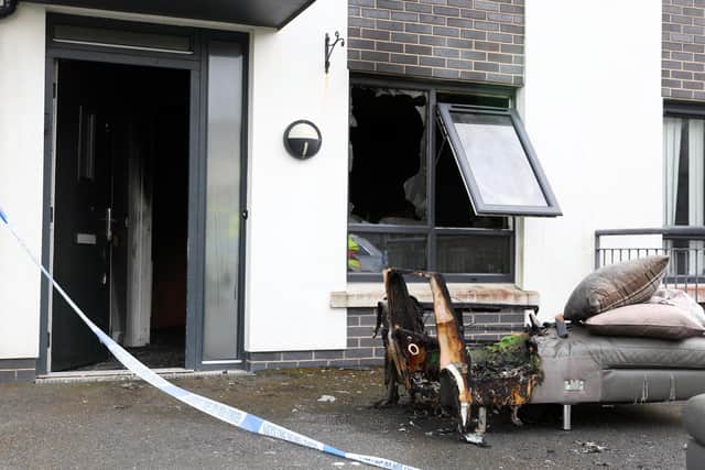 Police are appealing for information following an arson attack on a house in the Manse Court area of Saintfield on Wednesday, April 1. Photo by Jonathan Porter / Press Eye