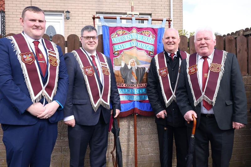 Glenn Moore, Jonathan Black, Sam McLean and Stanley Leacock, Tobermore branch of the Walker Club, who  took part in the Apprentice Boys' parade on Easter Monday.