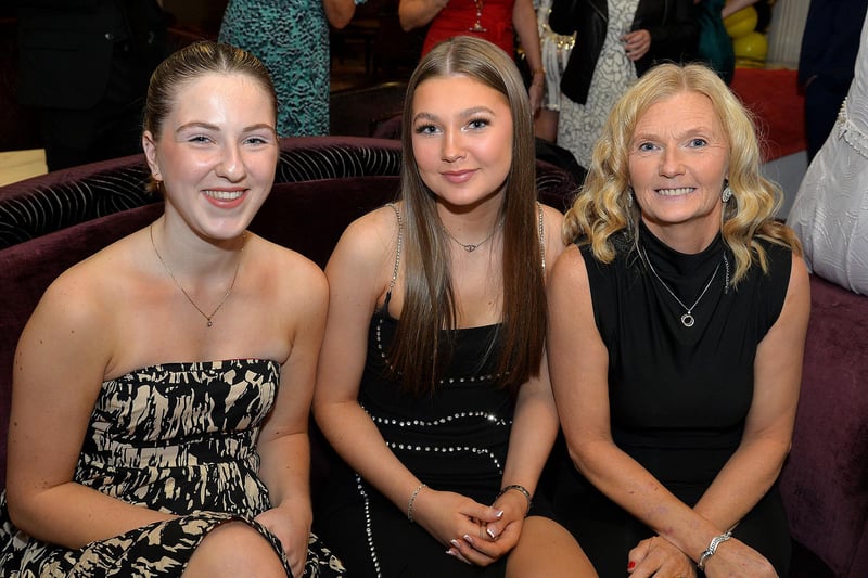 Pictured at the Lurgan Ladies Hockey club 100th anniversary dinner on Saturday night at the Seagoe Hotel are from left, Katie Thompson, Danielle Ervine and Allyson Ervine. LM43-204.