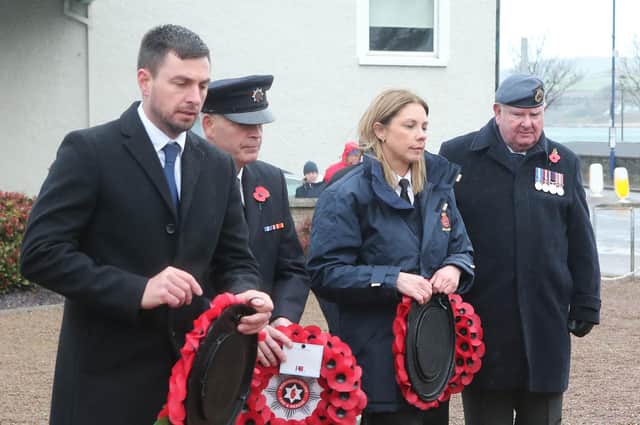 John Morton, Des McDowell, Catherine McCurdy and Gordon Munroe at Ballycastle's Remembrance Sunday ceremony.