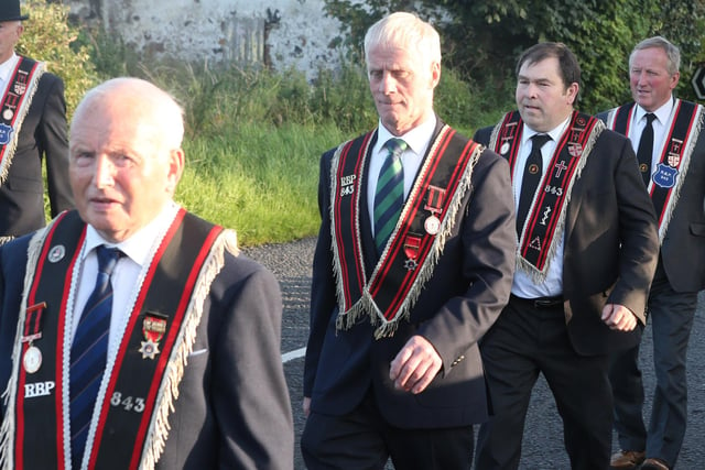 Agivey Knights of Ulster RBP 843 and Blackhill Golden Star RBP 71 at their annual church service held at St Guaire's Church Aghadowey on Sunday