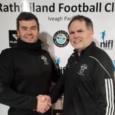 New Rathfriland Rangers manager Ronnie Haughey (right) with the club chairman, Adrian Megaw.