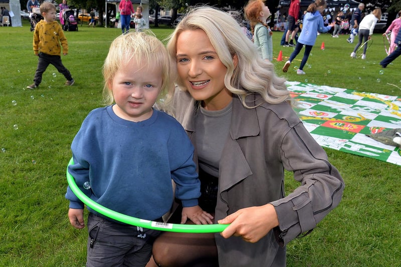 Elijah Brown and Maria McNally having a great time at the ABC Council Fun Day in Lurgan Park on Saturday. LM39-229.