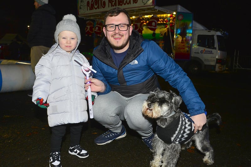 Lochlain and pet dog 'Rocco' enjoying the lights at Crumlin.