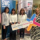 Pictured are Padraig McNamee, AnneMarie Donaghy and Sinead McGee from South West College, and Julie McKeown, Vice Chair of Mid Ulster LMP and Lisa McCaul, Bring IT On team. Credit: Contributed