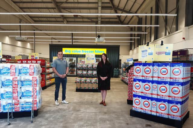 Ross Hill, Manager of the Portadown branch of Lynas Food Outlet with Emma-Jayne Cousins of Lynas Food Outlet at the new store in Portadown, Co Armagh.