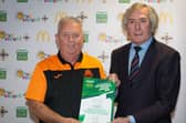 2024 People’s Award finalist Colin Caswell (Lisburn Youth) and Pat Jennings. Pic credit: Matt Mackey