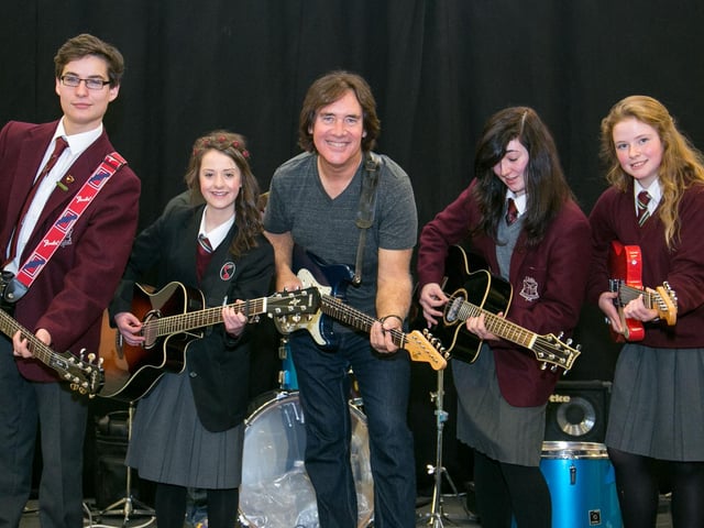 Jamming on stage with Ulidia pupils Andrew Wilson, Christina McCabe, Lauren Craig and Laura Duffin. INCT 42-417-RM