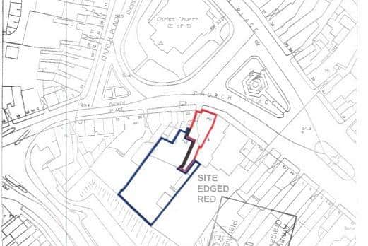 A site map with the property for which renovations are proposed outlined in red.