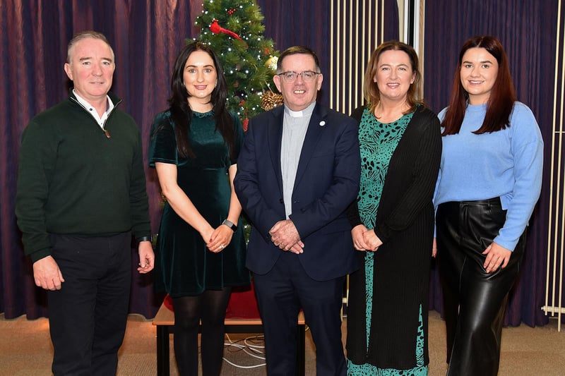 Southern Area Hospice director Damien Hillen, left, pictured at Wednesdy's Light up a Life ceremony with from left, Bernie Murphy, fundraising officer; Rev Matthew Hagan, hospice chaplain; Siobhan McArdle, fundraising manager and Emma McGivern, fndraising officer. PT50-241.