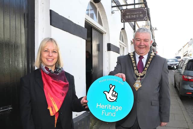The Mayor of the Causeway Coast and Glens, Cllr Ivor Wallace with Stella Byrne from The National Lottery Heritage Fund.