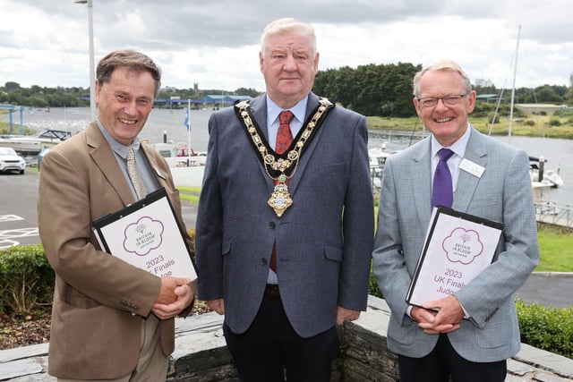 The Mayor, Councillor Steven Callaghan, welcomed Britain in Bloom judges Roger Burnett and Rae Beckwith to Council’s civic headquarters at Cloonavin.