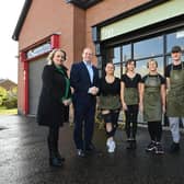 Ald Stephen Ross with Economy Minister Gordon Lyons, Pam Cameron MLA, Ten Coffee co-owner Sarah Reid and staff.