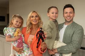 Out for their Easter lunch at the Seagoe Hotel are the Coleman family including from left, Ide (3), Julieanne, Cillian (4) and Chris. PT17-216.