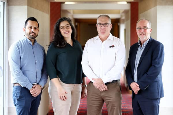 Pictured (L-R) are Nav Sandhu, Regional Manager Canada, Invest NI; Alex Chandran, Regional Director Benelux, Invest NI; Joe Cassidy, Sales Director, Terex GB Ltd; Des Gartland, North Western Regional Manager, Invest NI. Credit Invest NI