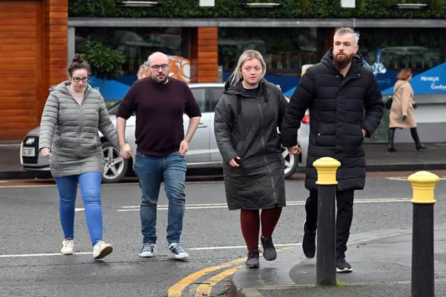 Members of Natalie McNally's family attended Lisburn Magistrates Court on February 2 as Stephen McCullagh was charged with her murder.  Picture: Stephen Hamilton / PressEye