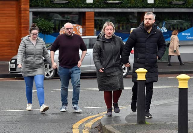 Members of Natalie McNally's family attended Lisburn Magistrates Court on February 2 as Stephen McCullagh was charged with her murder.  Picture: Stephen Hamilton / PressEye