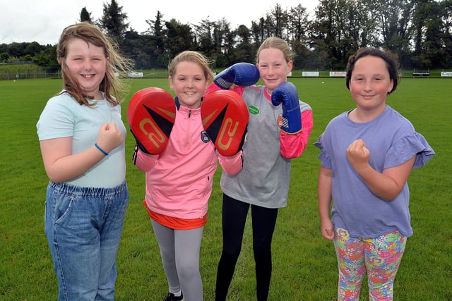 Some of the girls who took part in a boxercise session at the Healthy Kidz Summer Camp at Maghery GAC's Felix Hamill Park. PT31-206.