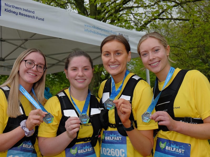 Renal nurses team Cora McDonald, Sara McMullan, Shan McCullough and Hannah Johns who ran for N.Ireland Kidney Research Fund.