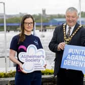 Aoife McMaster from Causeway Alzheimer’s Society with Mayor of Causeway Coast and Glens, Councillor Ivor Wallace and Bebhinn McKinley, Community Planning officer at
Cloonavin
