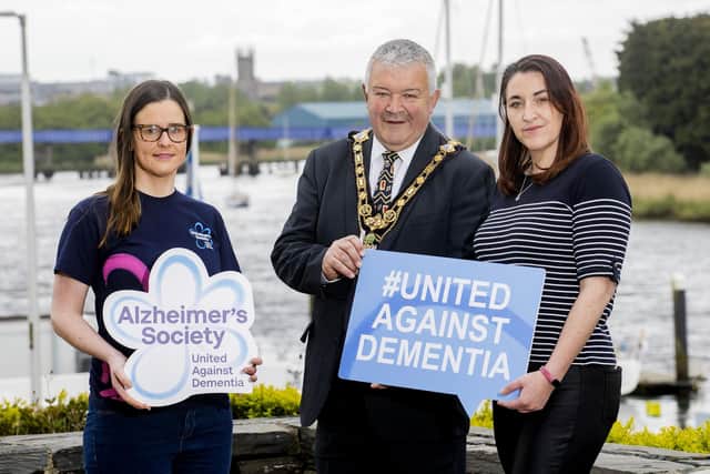 Aoife McMaster from Causeway Alzheimer’s Society with Mayor of Causeway Coast and Glens, Councillor Ivor Wallace and Bebhinn McKinley, Community Planning officer at
Cloonavin