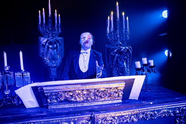 A scene from Portrush Music Society's Phantom of the Opera with Aidan Hughes as The Phantom.
