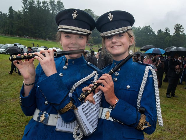 Charlotte Gould, left, and Katie Dunn from Brookeborough Flute Band pictured at the field in Dungannon on Saturday.