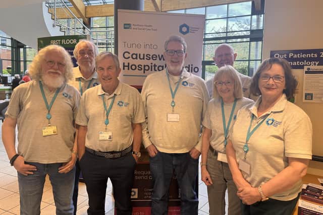 Causeway Hospital Radio volunteers pictured at their 25th anniversary celebrations.