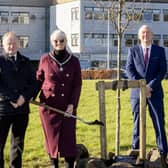 Deputy Mayor of Causeway Coast and Glens, Councillor Tanya Stirling, pictured with Councillors Russell Watton, Philip Anderson and John Wisener, at the Queen Elizabeth II tree painting at Cloonavin, Coleraine.