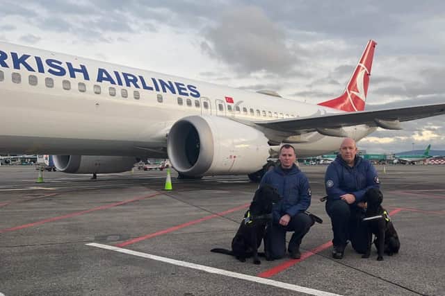 NI dogs Delta and Max have arrived in Turkey with owners Kyle Murray and Ryan Gray in a K9 Search and Rescue mission following the earthquake on Monday.