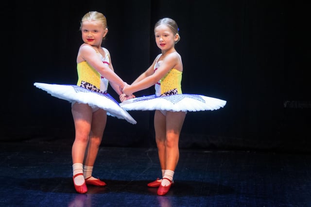 Double dancing...Emma Hanna and Abbigail Wilkinson taking part in the Ballet Duet 6 years And Under section at Portadown Dance Festival. PT18-231.