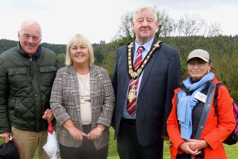 Mayor of the Causeway Coast and Glens, Councillor Steven Callaghan, with Deputy Mayor Councillor Margaret Anne McKillop and Derek Sinnamon and Loretto Blackwood from
Mountsandel Heritage and Discovery Group.