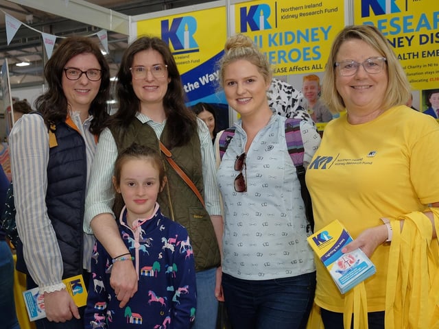 Anna Barbour, Katie and Emma Russell and Laura McKee with Susan Kee, Chair of Northern Ireland Kidney Research Fund.