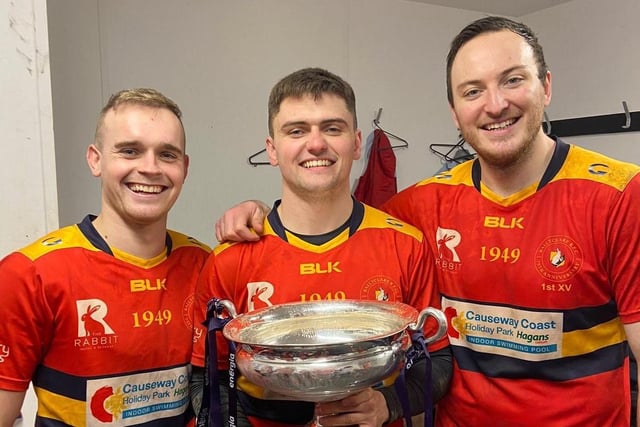 All smiles following Ballyclare's 48-8 win over Bective Rangers.