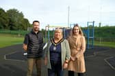 Richard Stuart, Manging Director of Garden Escapes Ltd; Lord Mayor of Armagh City, Banbridge and Craigavon Borough, Cllr Mary O;Dowd; Claire Duddy, Head of Climate, Sustainability & Parks, ABC Council.Picture: Liam McArdle