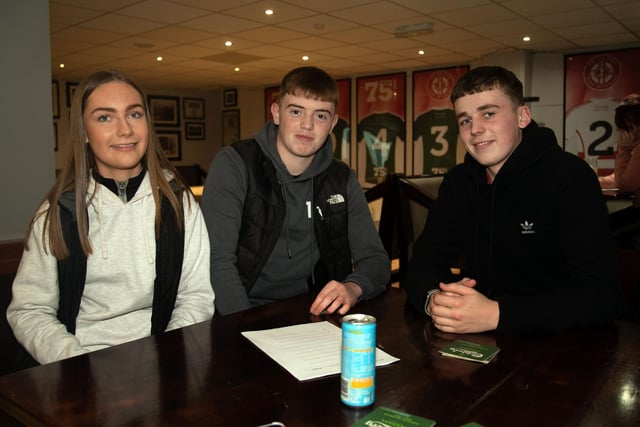 Lending their support to the St John the Baptist's College fundraising quiz are from left, Eva Mercer, Eoin Bell and Nathan Fox. PT12-265.