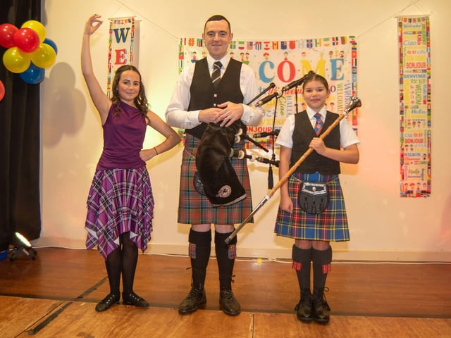 Representing Ulster Scots cultre are, Faith Copeland, Scottish dancer, Ryan Gilmore, Tyrone's Ditches Pipe Band, and Holly Gracey, County Armagh Drum Major Class.