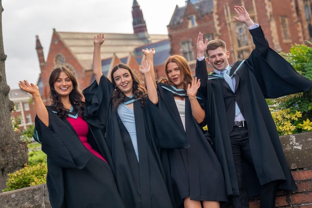 Friends Grace Mulvenna, Asha Torrans, Harriett Marshall Waddle and Shay Gaul graduate from Queen’s University Belfast with degrees in Computer Science.