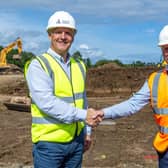 Jeremy Eakin, Chief Executive Officer, Eakin Healthcare, oversees the start of construction on the £5million extension project with Pat Cleary, Managing Director, Cleary Contracting Ltd. Credit Eakin Healthcare