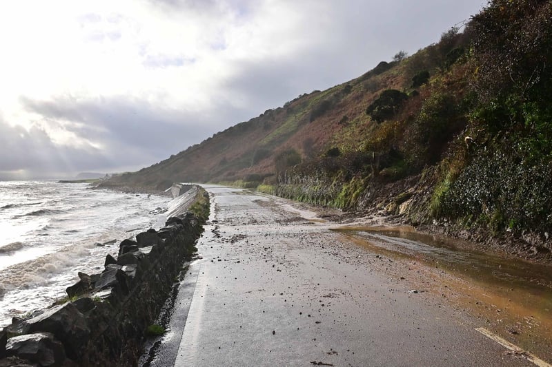 The Coast Road between Glenarm and Ballygally is impassable following a landslide. Picture: Colm Lenaghan / Pacemaker