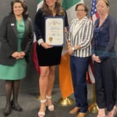 Aida Velasco, Consul for Political Affairs Mexico; Joan Burney Keatings MBE, chief executive, Cinemagic; Gloria Cruz, Director for political affairs and advocacy, Coalition for Humane Immigrant Rights (CHIRLA); and Marcella Smyth, Consul General of Ireland.