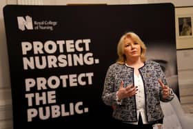 Then Royal College of Nursing (RCN) chief executive Pat Cullen speaking to the media at RCN headquarters in central London in January 2023 following the announcement that nurses would stage two more strikes in a dispute with the government over pay. On Wednesday, the now SInn Fein election candidate Ms Cullen declined another opportunity to condemn the IRA murder of civilians in the constituency she hopes to represent at Westminster