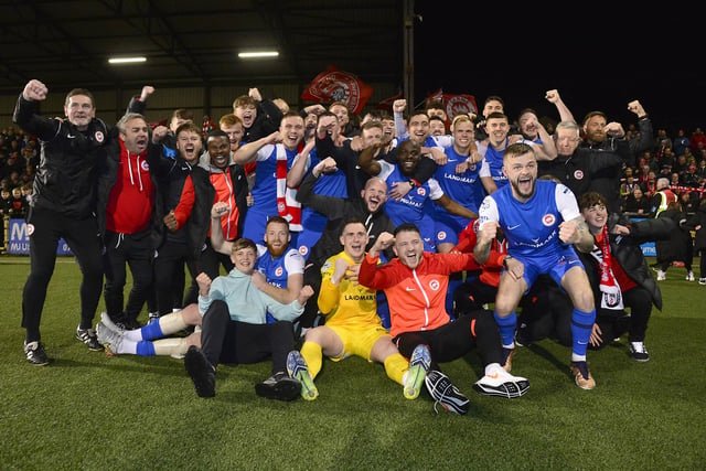 Celebrating after Friday night's game at Seaview. Picture: Arthur Allison/Pacemaker Press