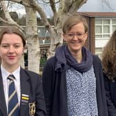 Teacher Katharina Garcia, from the Realschule am Judenstein in Regensburg, with Larne High School pupils.