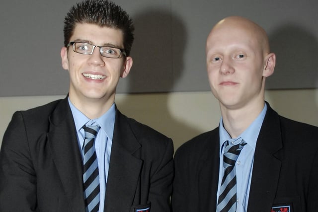 GCSE subject prizewinners at the Portadown College speech day in 2007 are Mathew Greenaway, left with the Lewis Cup for English and Philip McDonald with the award for Chemistry.