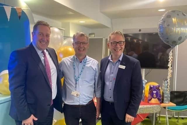 Paul pictured with Ulster Hospital, Trust Chairman, Jonathan Patton and Director of Nursing, Patient Experience and Allied Health Professional’s Dr David Robinson. Pic credit: SEHSCT