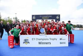 Savouring the moment – EY champions again, Banbridge. They now meet old rivals Garvey again in the Irish Senior Cup final on Saturday in Dublin! Picture: David Maginnis/Pacemaker Press.